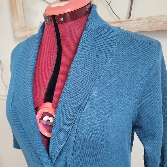 Teal Blue Knit Tunic Sweater - Buckle Detail - Size Large - Picture 3 of 7